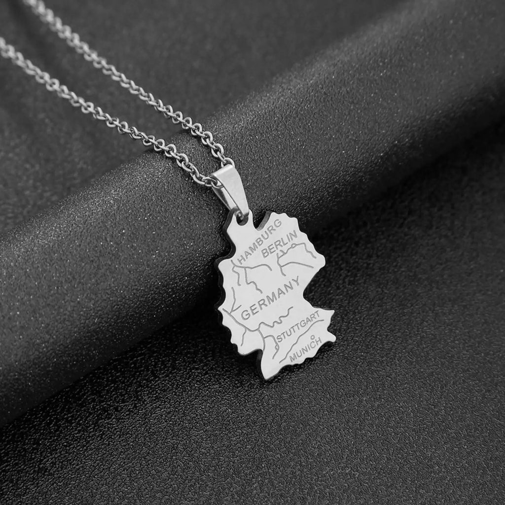 German Map Pendant Necklace Deutschland Ethnic Stainless Steel Jewelry Gift for Women Men
