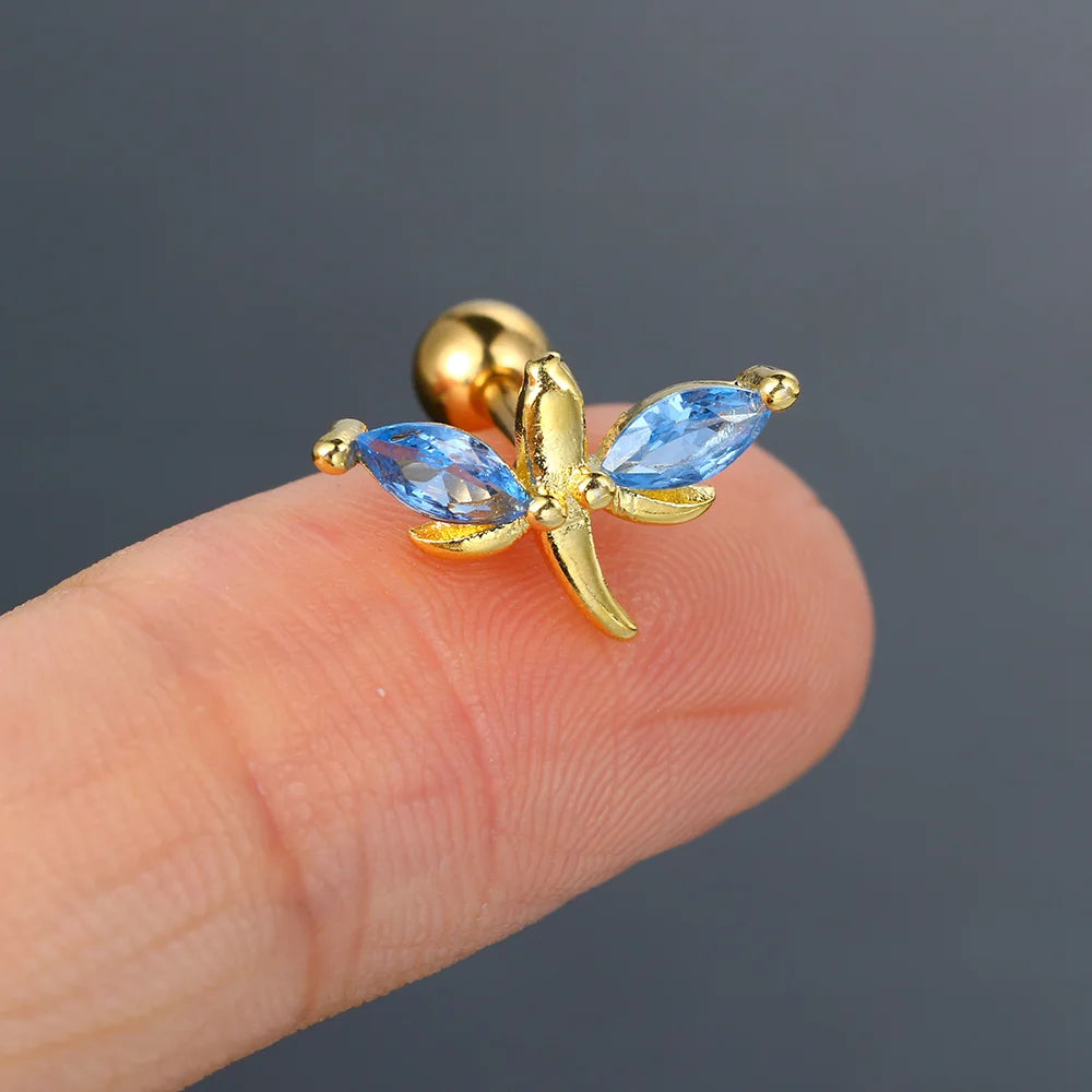 1pc Tragus Piercing Earrings Butterfly Women Jewelry Zircon Gold Color Helix Septum Cartilage Daith Stainless Steel Ear Ring