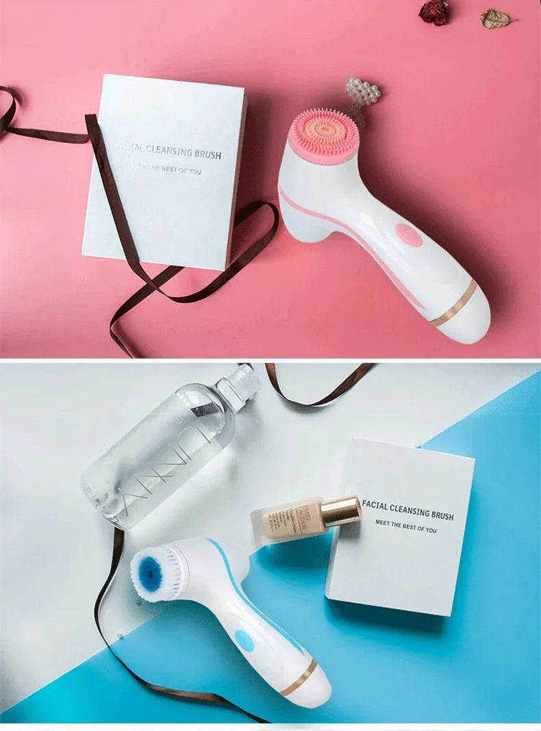 3 In 1 Electric Cleansing Brush Ultrasonic Facial Cleaner Face Massagers Sonic Rotating Cleansing Brush Face Deep Cleansing Tool
