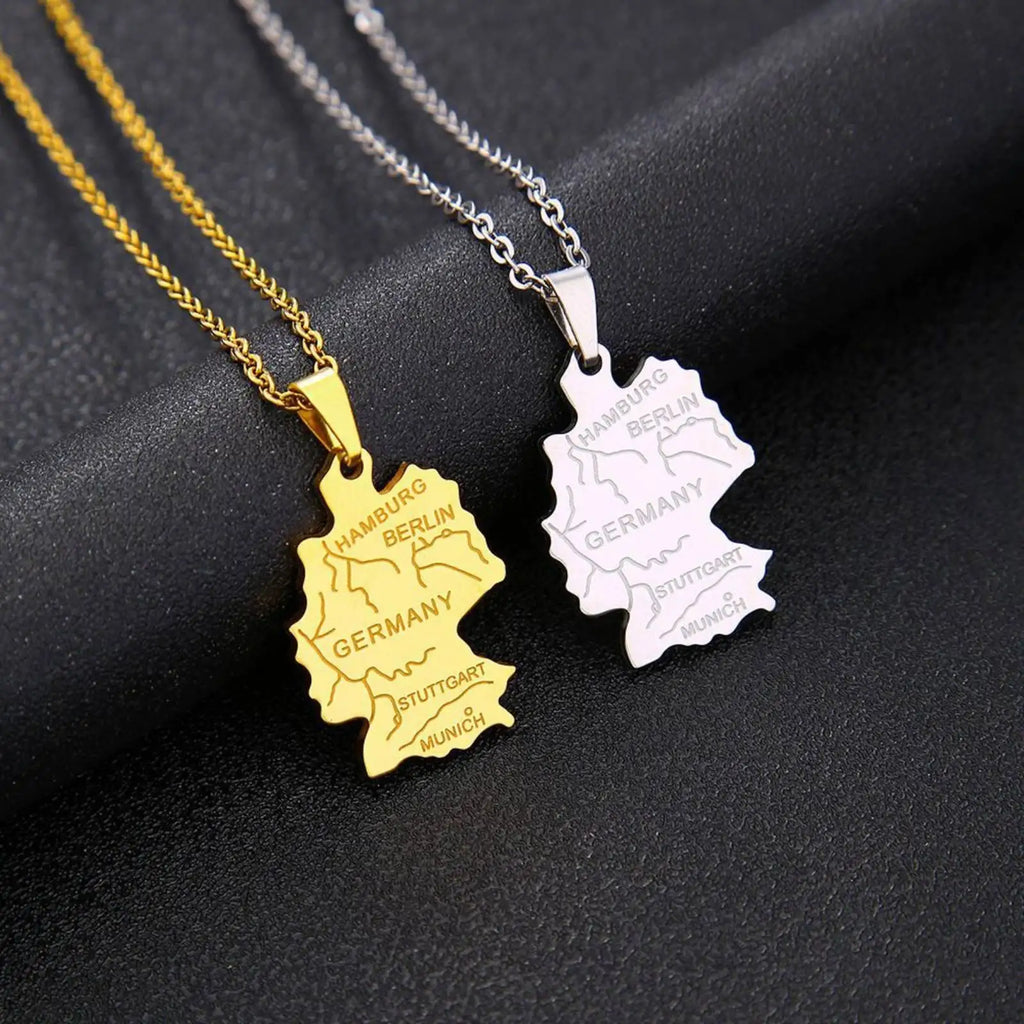 German Map Pendant Necklace Deutschland Ethnic Stainless Steel Jewelry Gift for Women Men