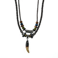 Tribal Dog Tooth Necklace Retro Ethnic Weaving Beads Leather Pendants Multi-layer Wolftooth Neck Chains Accessory Jewelry Gifts