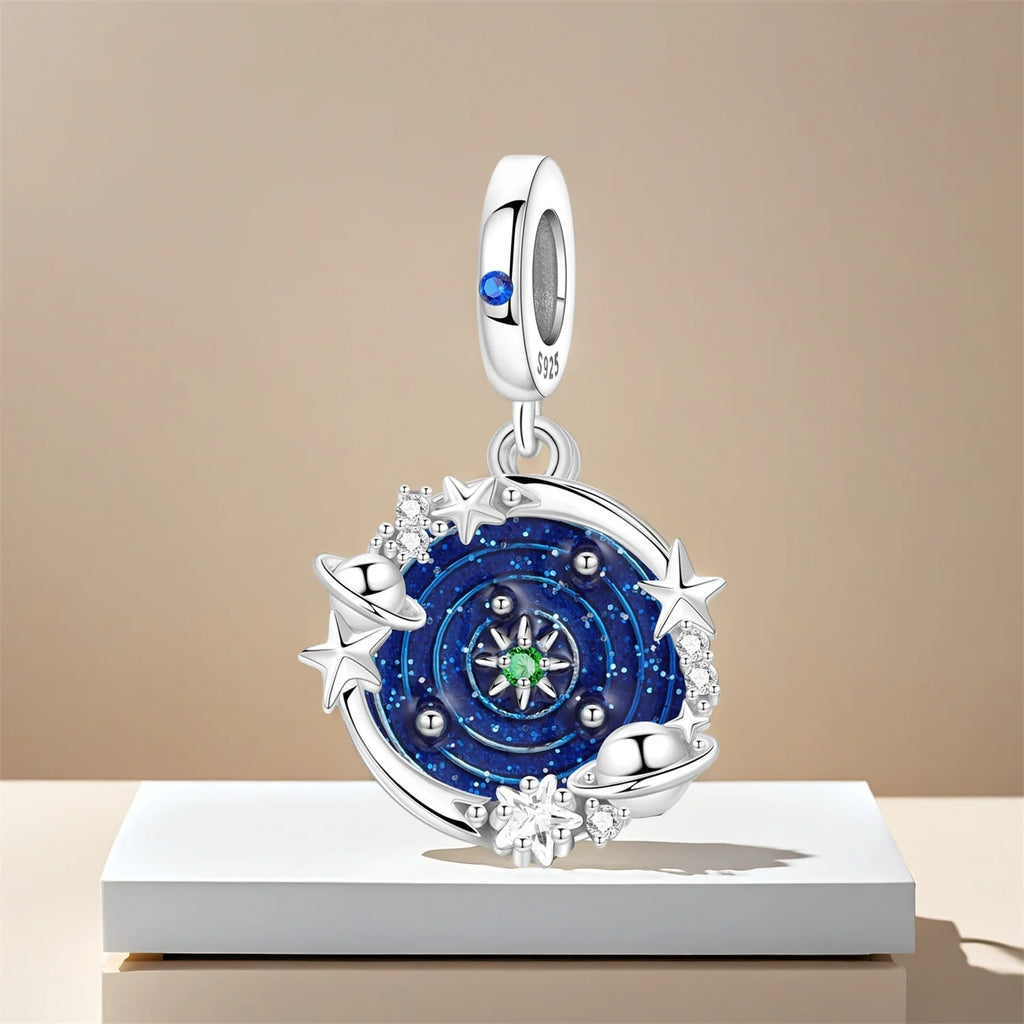 PANPOKI 925 Sterling Silver Dreamy Universe Star Original Pendants Bracelet Charms Jewelry Party Beads DIY Trendy Gifts