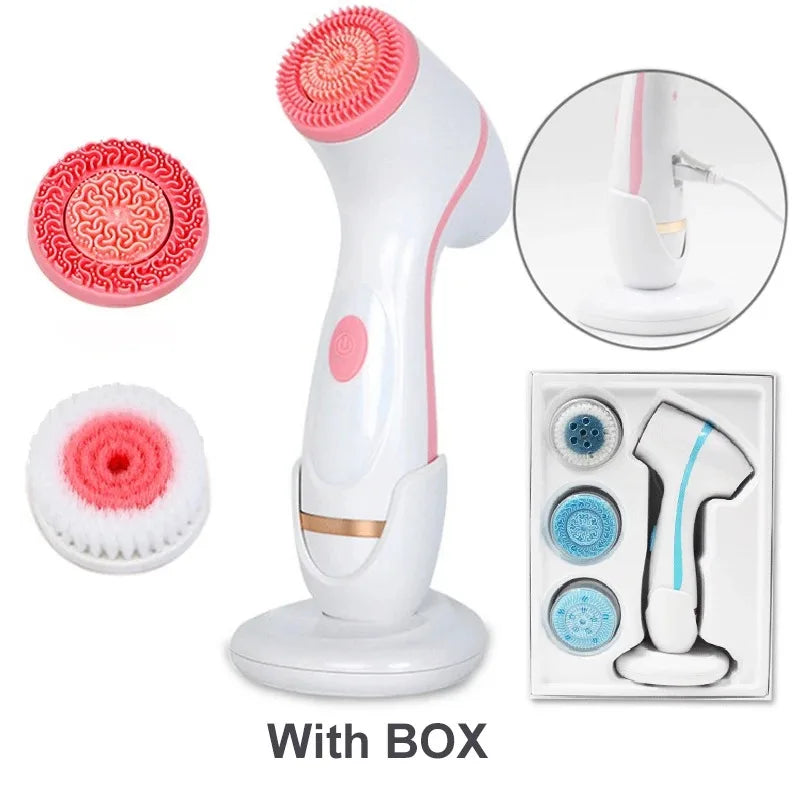 3 In 1 Electric Cleansing Brush Ultrasonic Facial Cleaner Face Massagers Sonic Rotating Cleansing Brush Face Deep Cleansing Tool