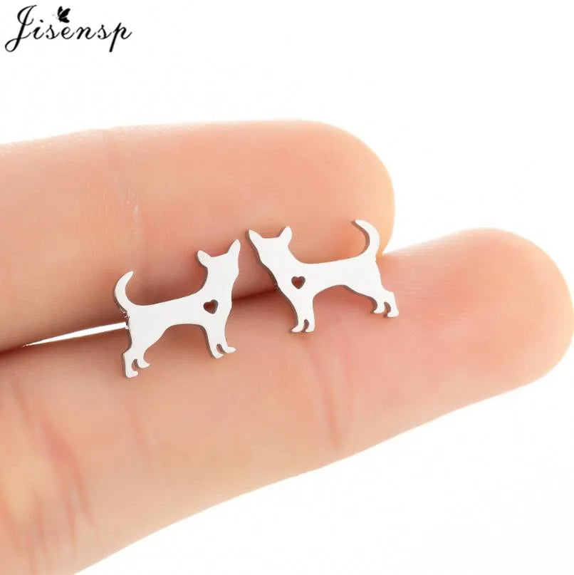 Cartoon Chihuahua Dog Earrings for Women Daily Jewelry Small Stainless Steel Cat Paw Stud Earrings Love My Pet Jewelry Gifts