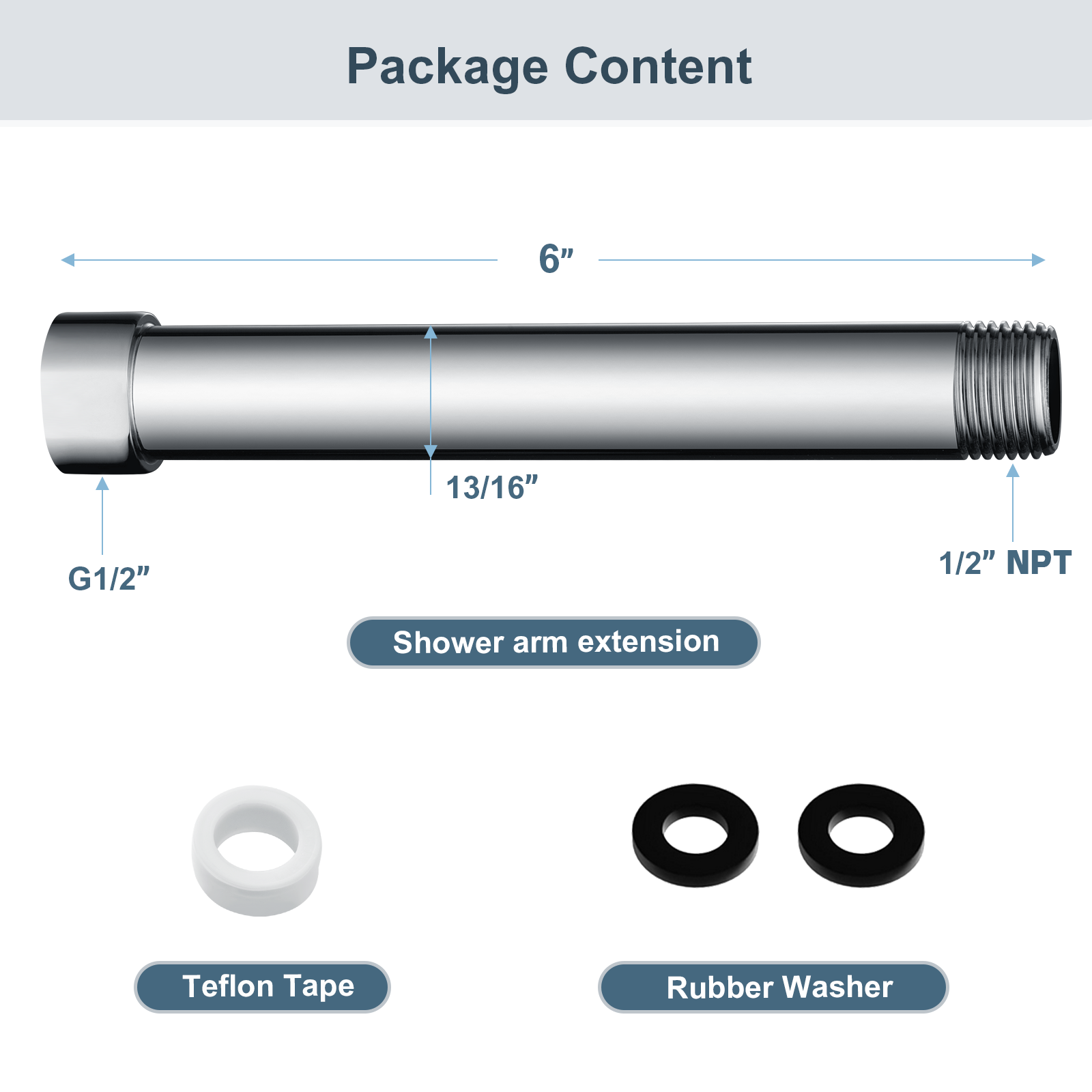Shower extention pipe for Rain and Handheld Shower Head, 4 & 6 Inch