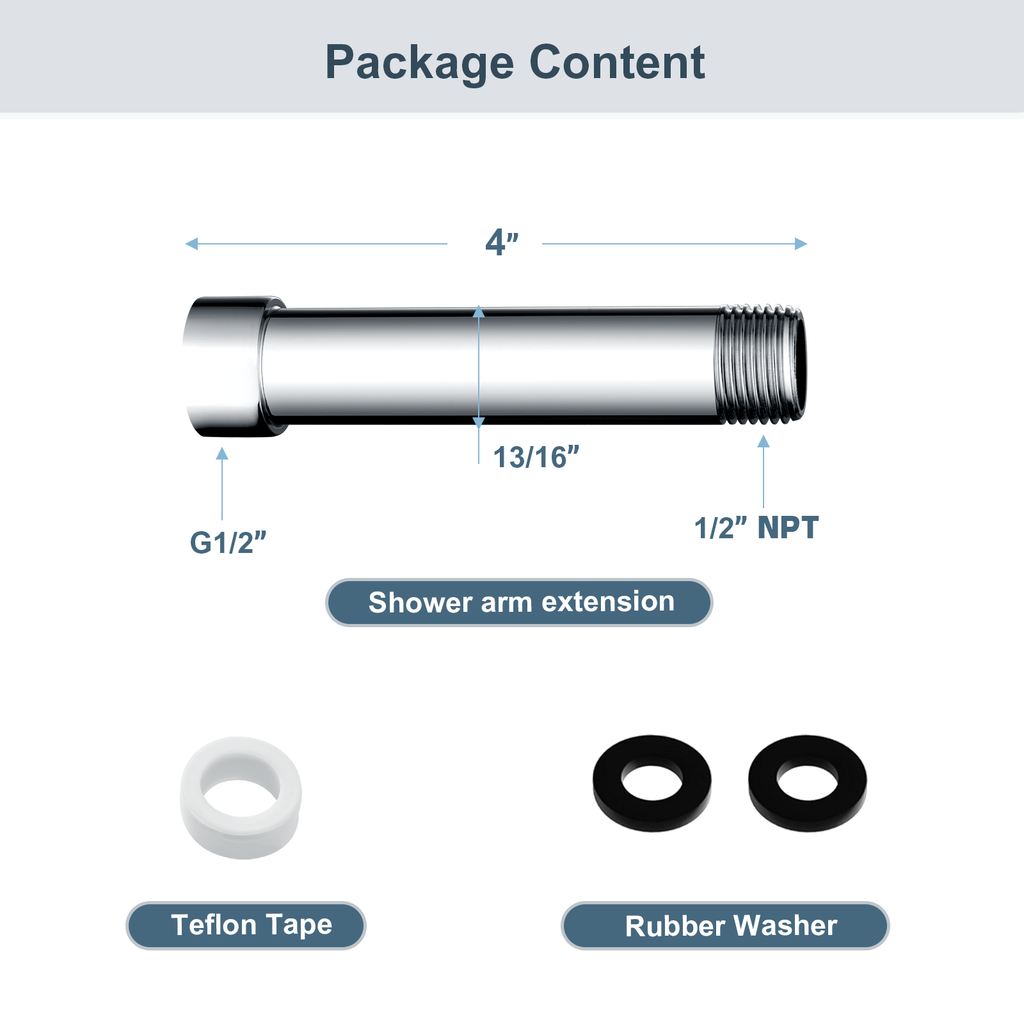 Shower extention pipe for Rain and Handheld Shower Head, 4 & 6 Inch