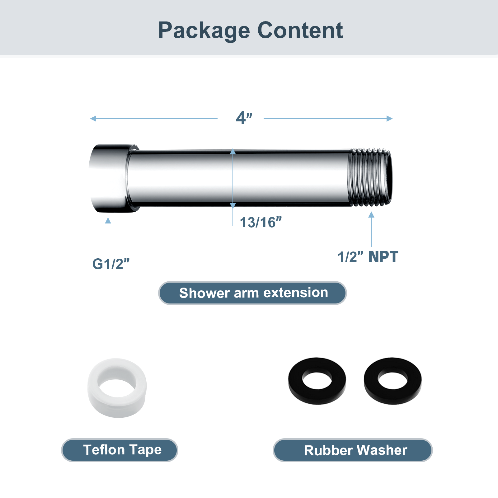 Shower extention pipe for Rain and Handheld Shower Head, 4 & 6 Inch