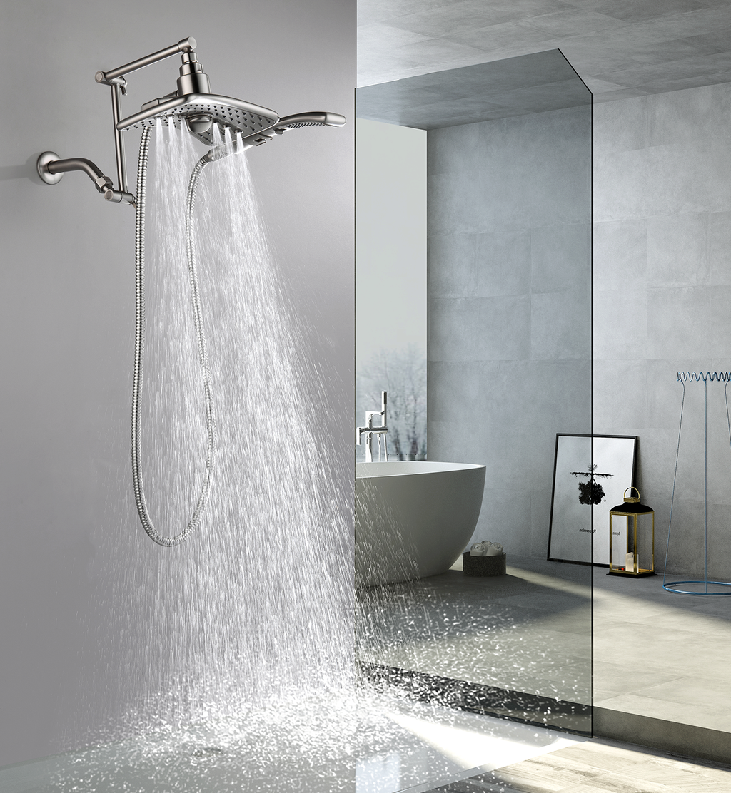 14 Inch Shower Arm Extender for Rain and Handheld Shower Head, Height & Angle Adjustable