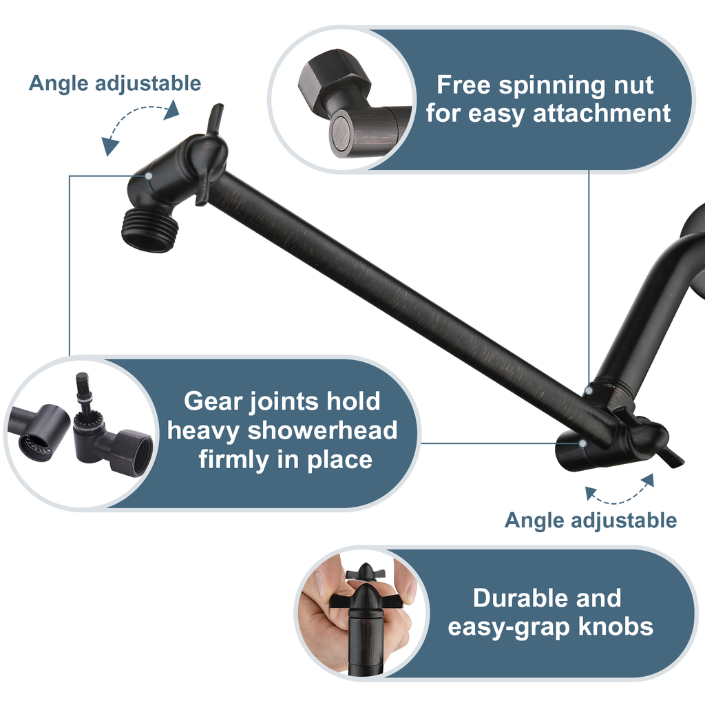 Brass Shower Head Extension Arm, Height & Angle Adjustable,10 Inch