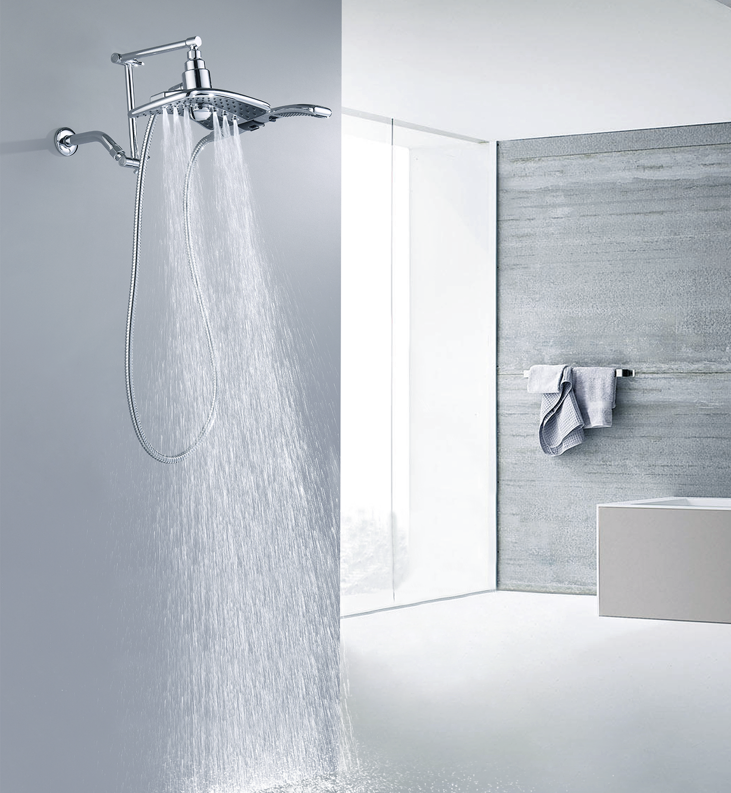 14 Inch Shower Arm Extender for Rain and Handheld Shower Head, Height & Angle Adjustable