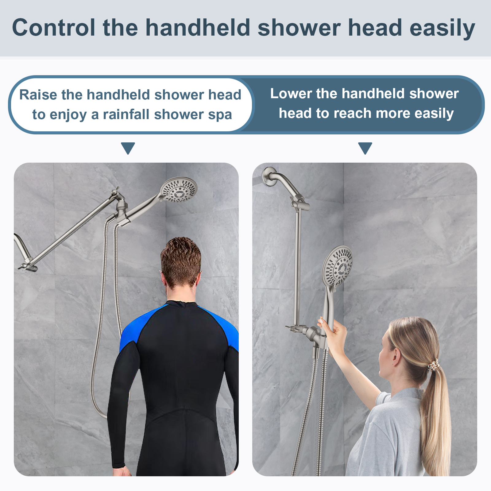 15 Inch Solid Brass Shower Head Extension Arm, Height & Angle Adjustable
