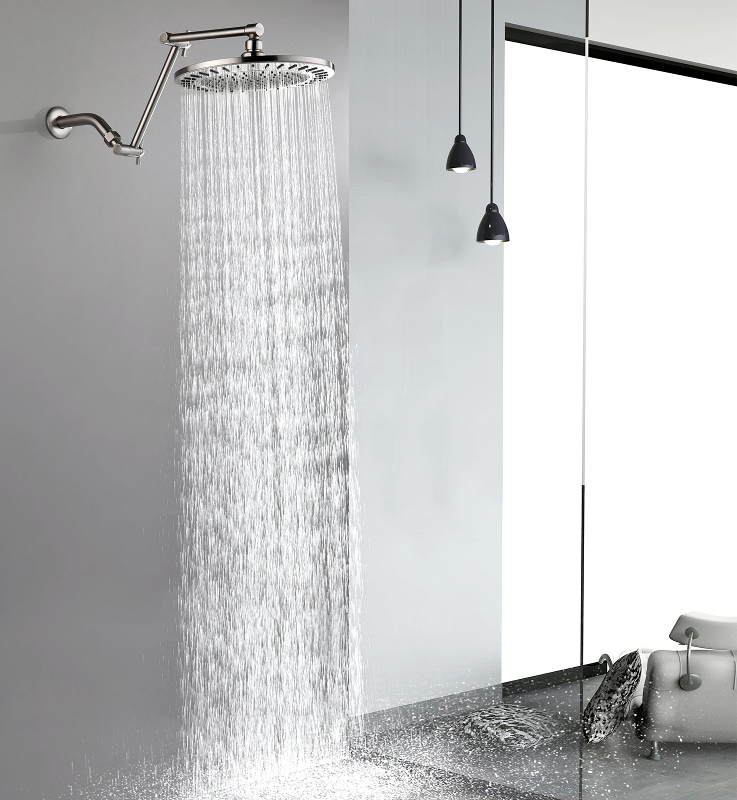 14 Inch Shower Arm Extender for Rain and Handheld Shower Head, Height & Angle Adjustable