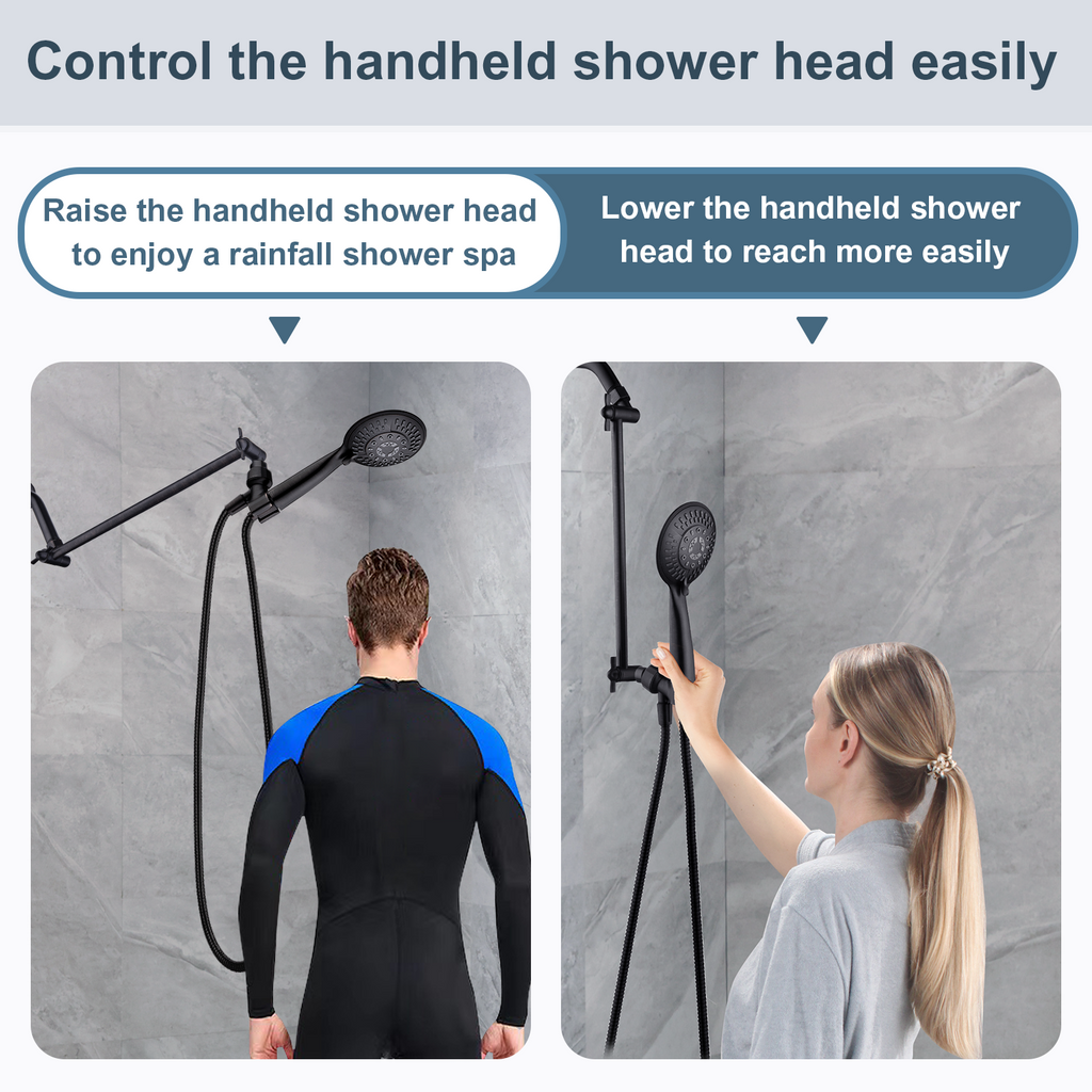 15 Inch Solid Brass Shower Head Extension Arm, Height & Angle Adjustable