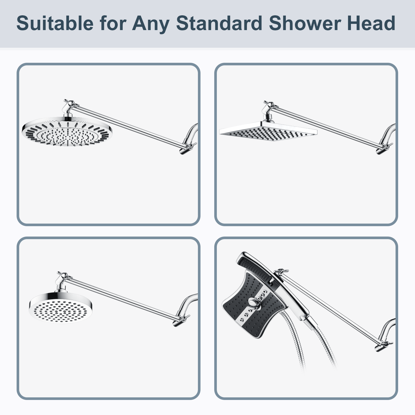 15 Inch Solid Brass Shower Head Extension Arm, Height & Angle Adjustable