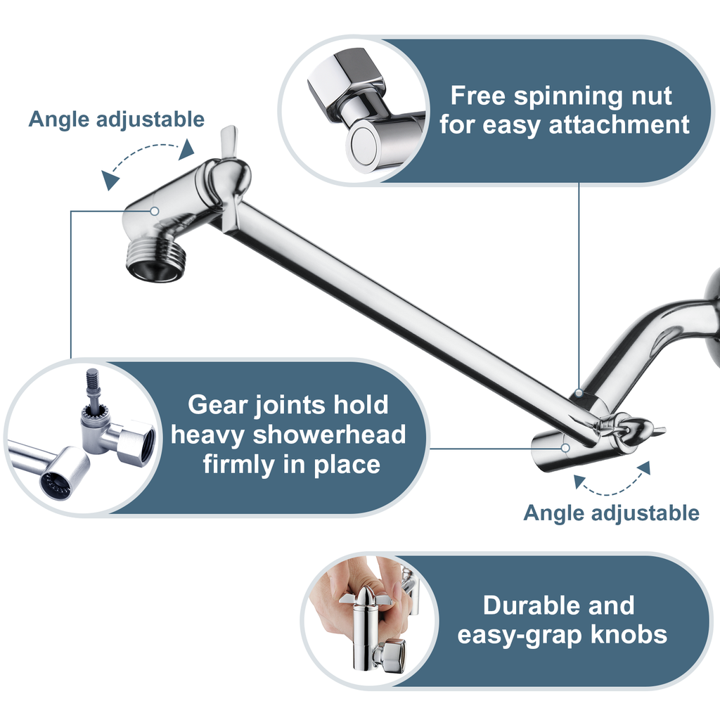 Brass Shower Head Extension Arm, Height & Angle Adjustable,10 Inch