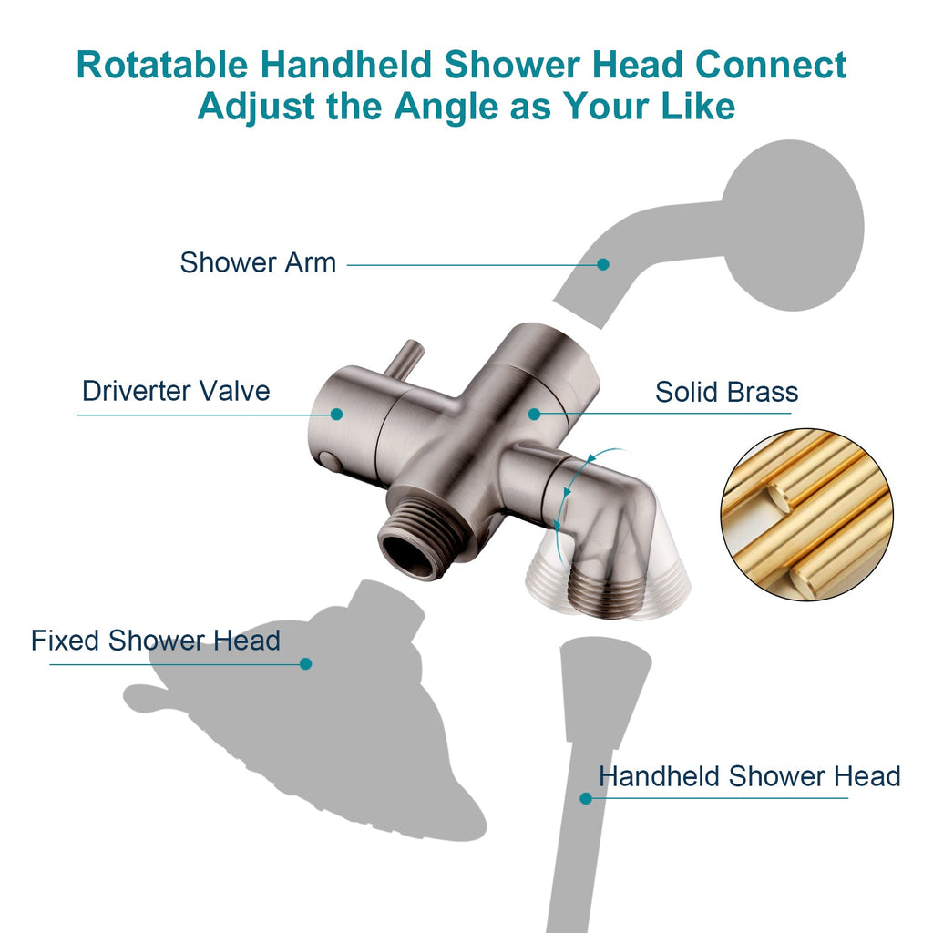 Brass Shower Arm Diverter Valve, 3-Way Shower Head Diverter Valve