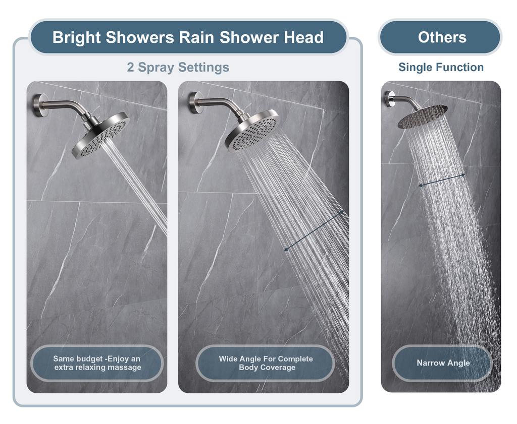 High Pressure 6 Inch Rainfall Shower Head with 2 Spray Settings, Adjustable Angle
