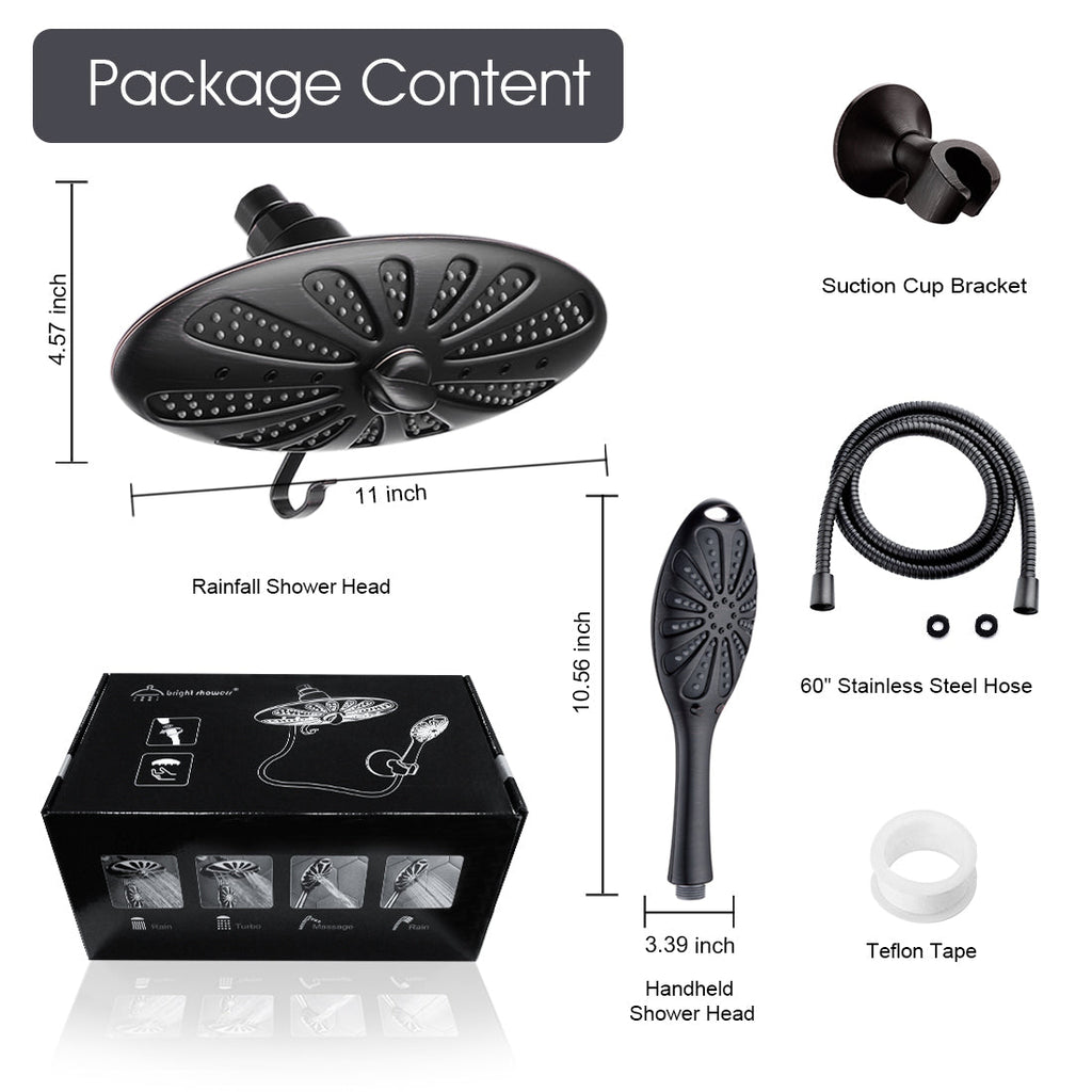 Shower Heads Combo - Rain Shower Head and Handheld Shower Head with Hose and Suction Holder