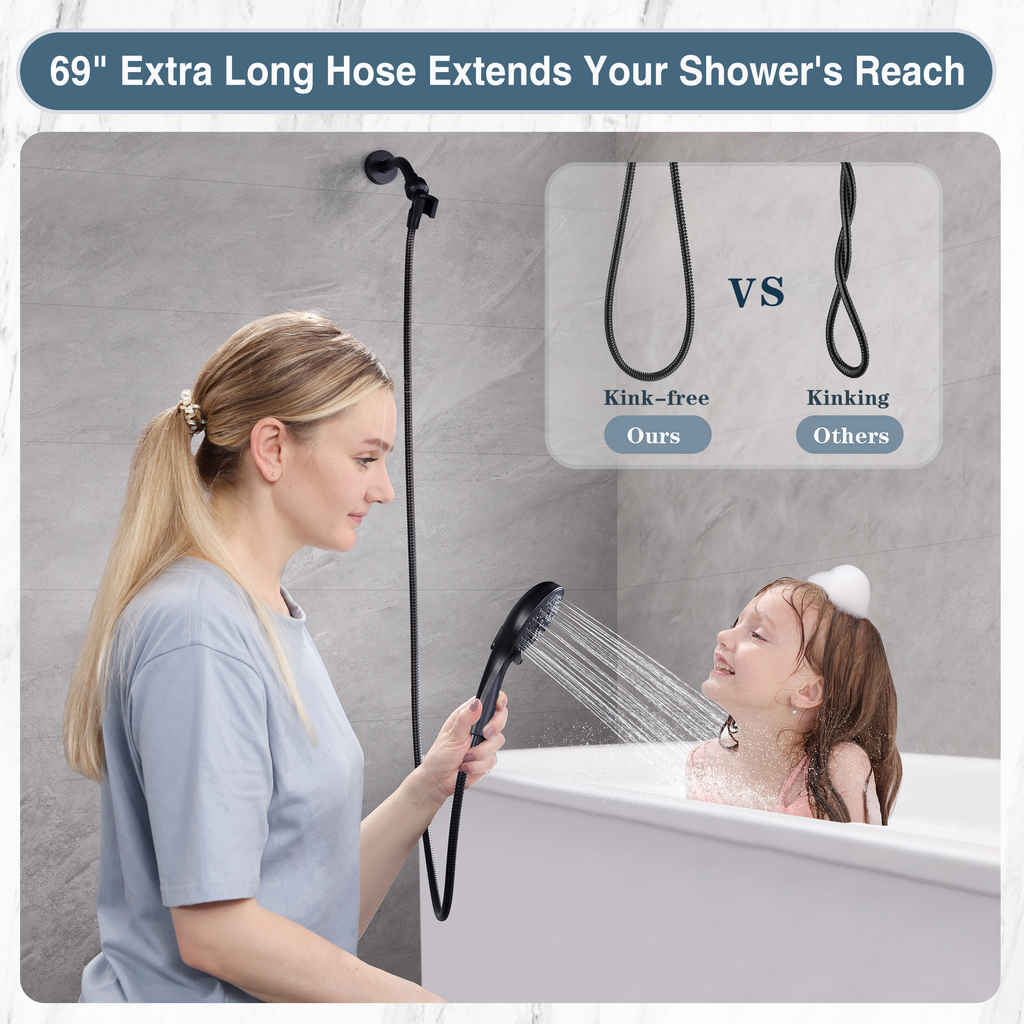 High Pressure Handheld Shower Head, 9-Spray Showerhead with 69" Hose, Bracket