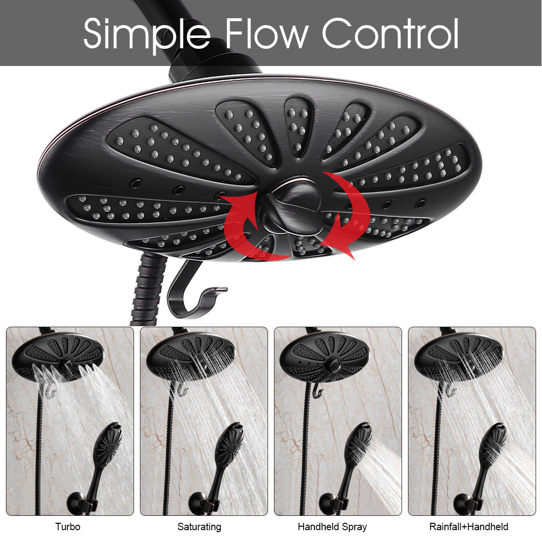 Shower Heads Combo - Rain Shower Head and Handheld Shower Head with Hose and Suction Holder