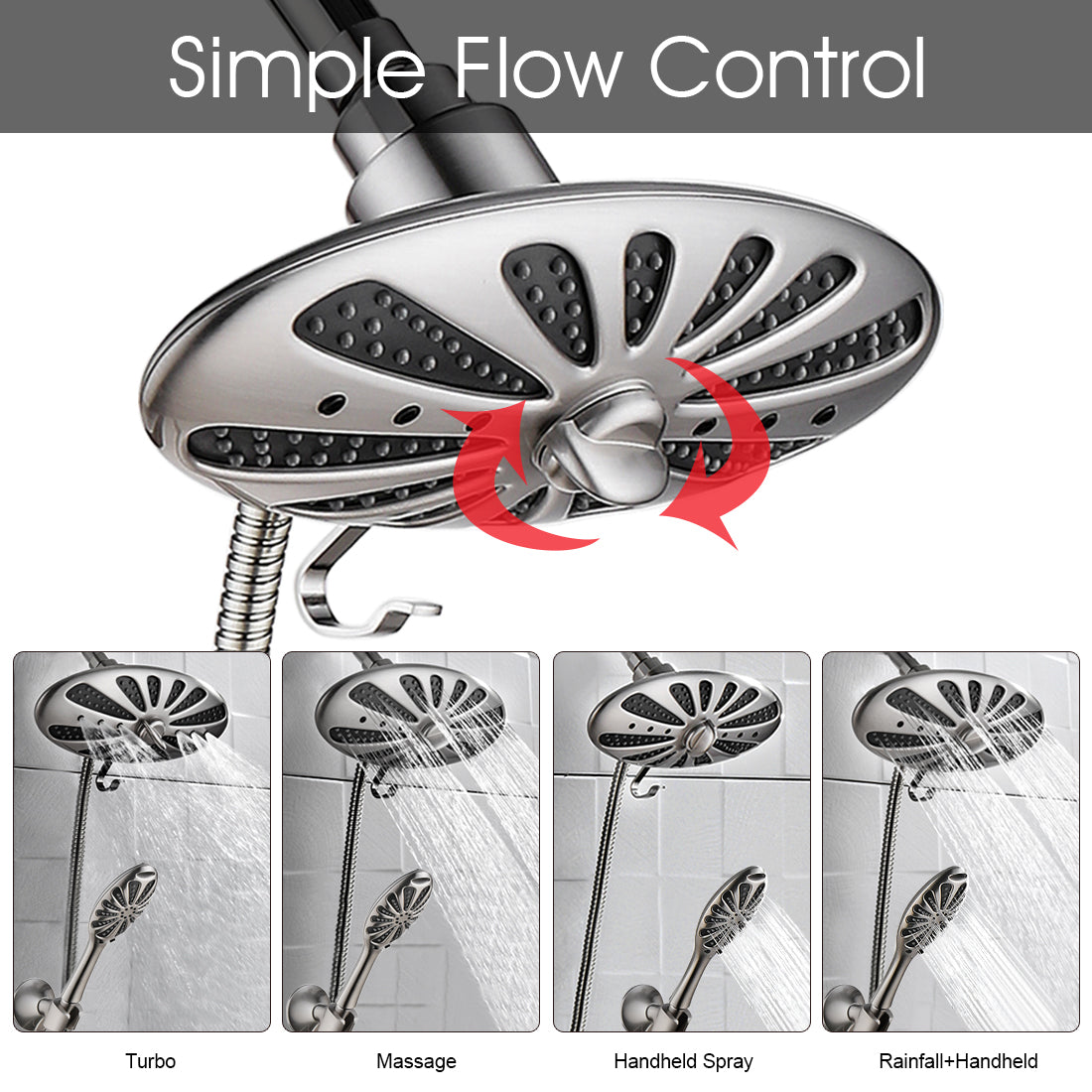 Shower Heads Combo - Rain Shower Head and Handheld Shower Head with Hose and Suction Holder
