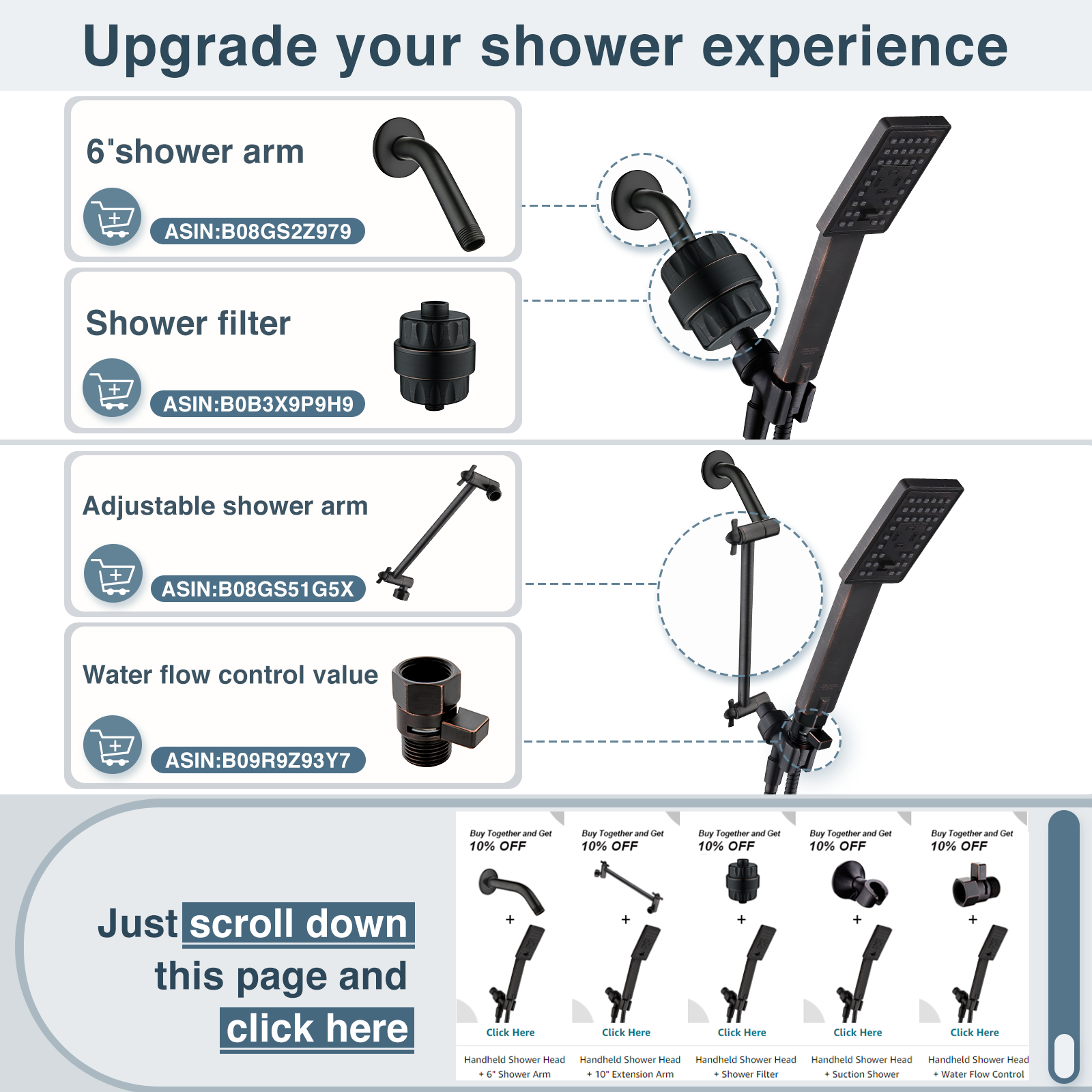 3-Spray Handheld Shower Head Set with Hose and Shower Arm Mount Bracket