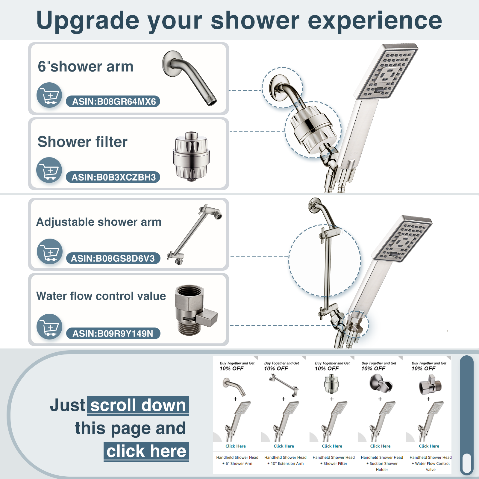 3-Spray Handheld Shower Head Set with Hose and Shower Arm Mount Bracket