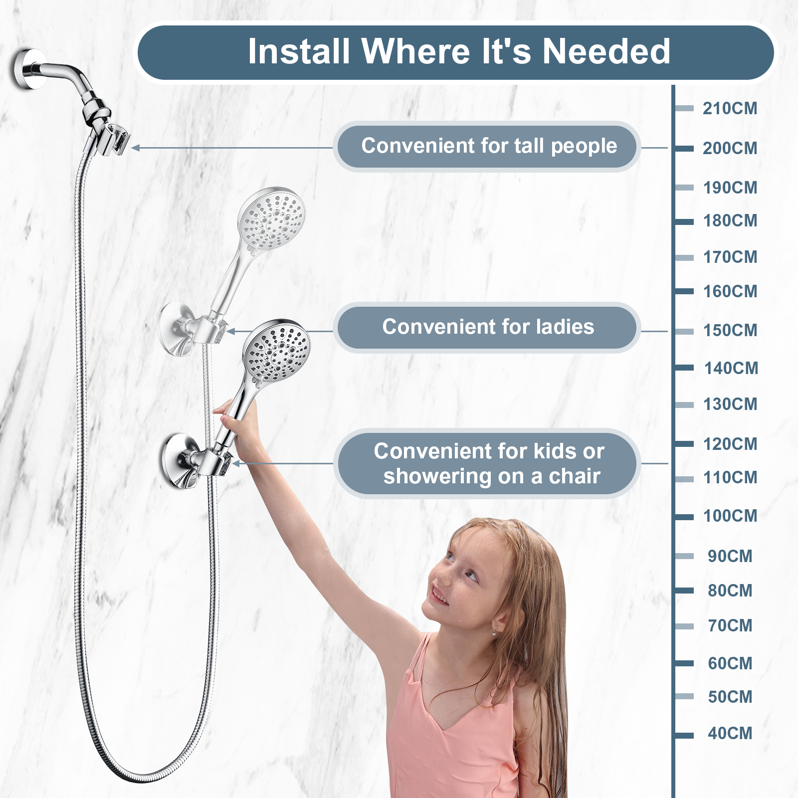 Strong Adhesive Shower Head Holder, Wall Mounted Handheld Shower Bracket, Screw Mounting