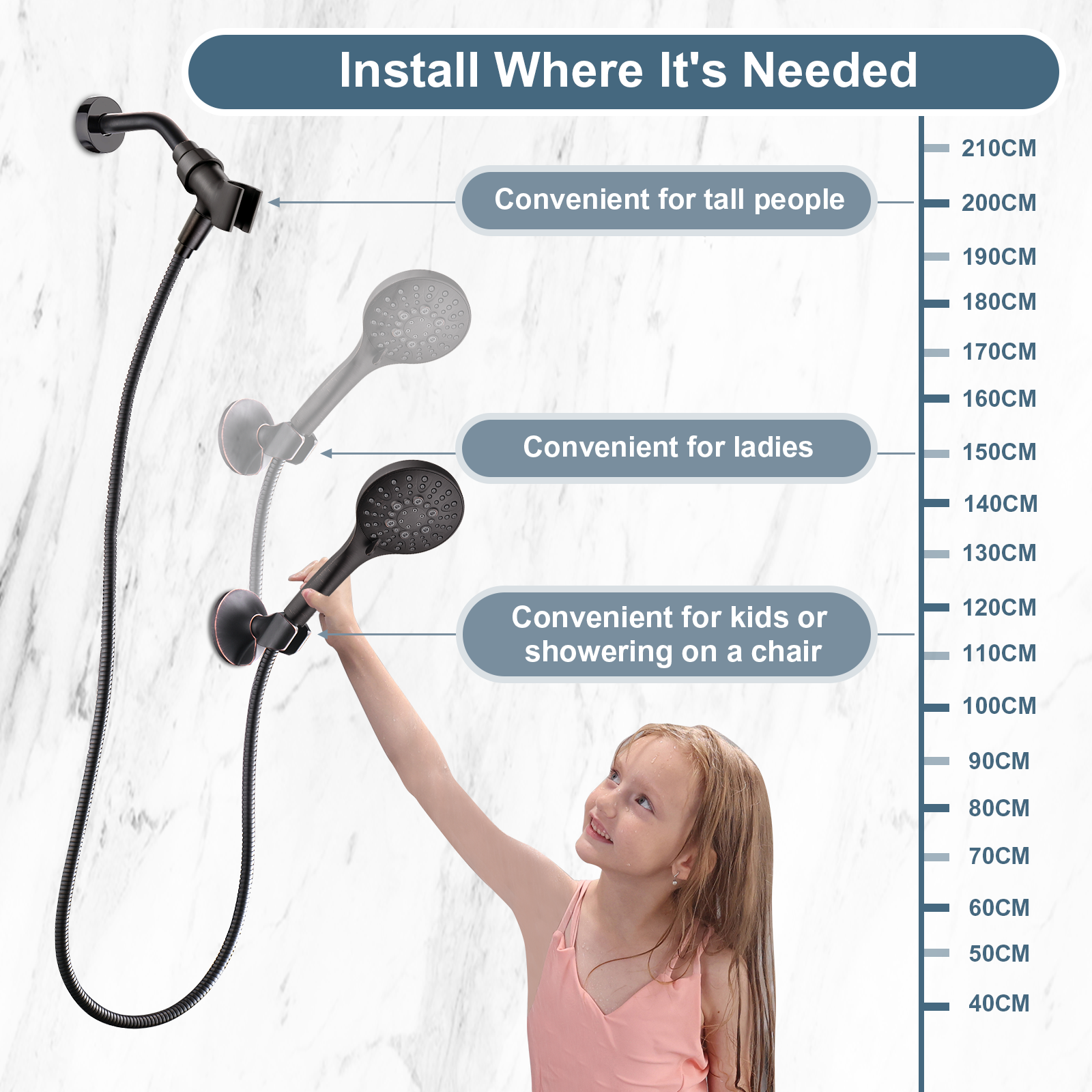 Strong Adhesive Shower Head Holder, Wall Mounted Handheld Shower Bracket, Screw Mounting