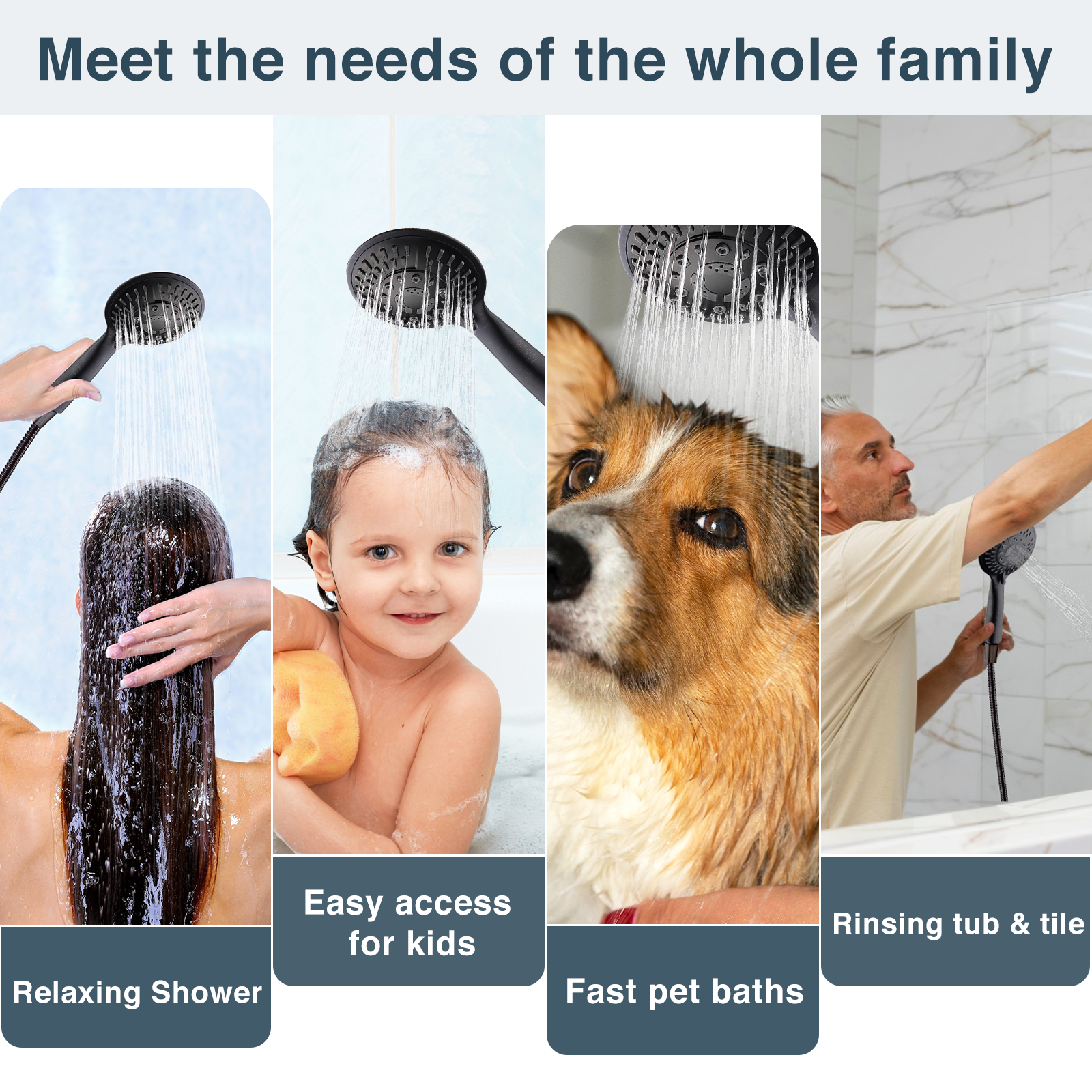 High Pressure 9-Spray Handheld Shower Head Set with Hose and Shower Arm Mount