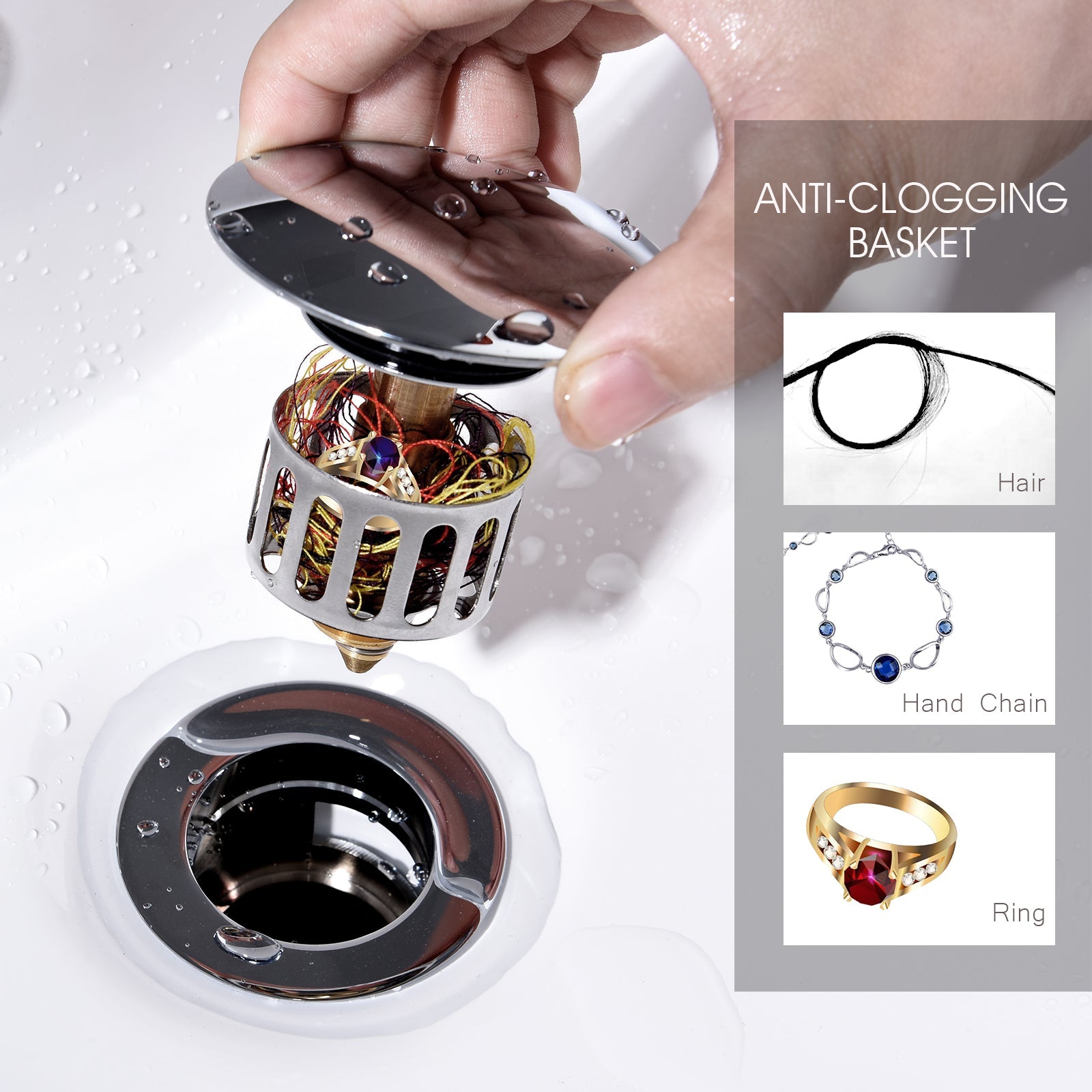 Bathroom Sink Drain with Overflow Pop-Up Drain Stopper for Vessel Sink Lavatory