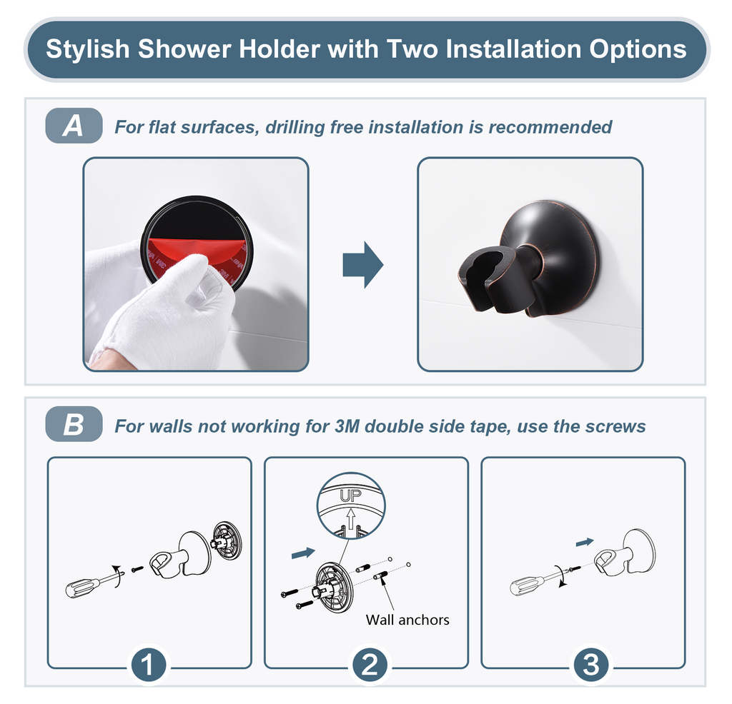 Strong Adhesive Shower Head Holder, Wall Mounted Handheld Shower Bracket, Screw Mounting