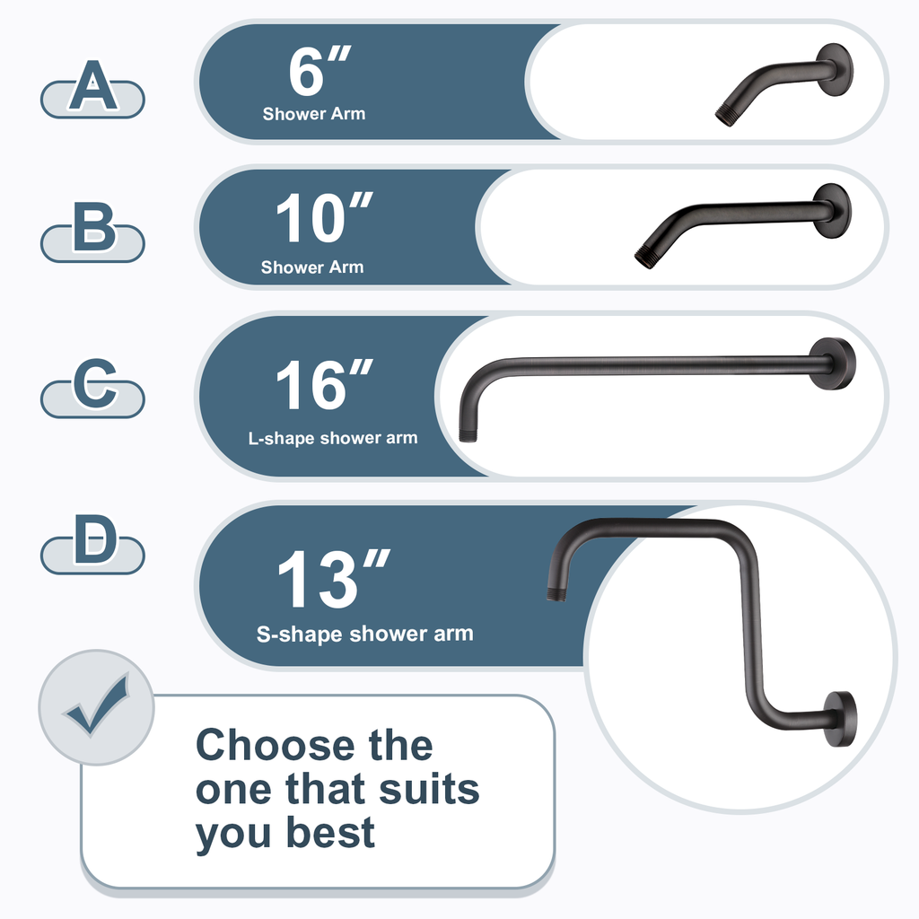 16 Inch Shower Head Extension Arm, Stainless Steel Rainfall Shower Head Pipe Arm