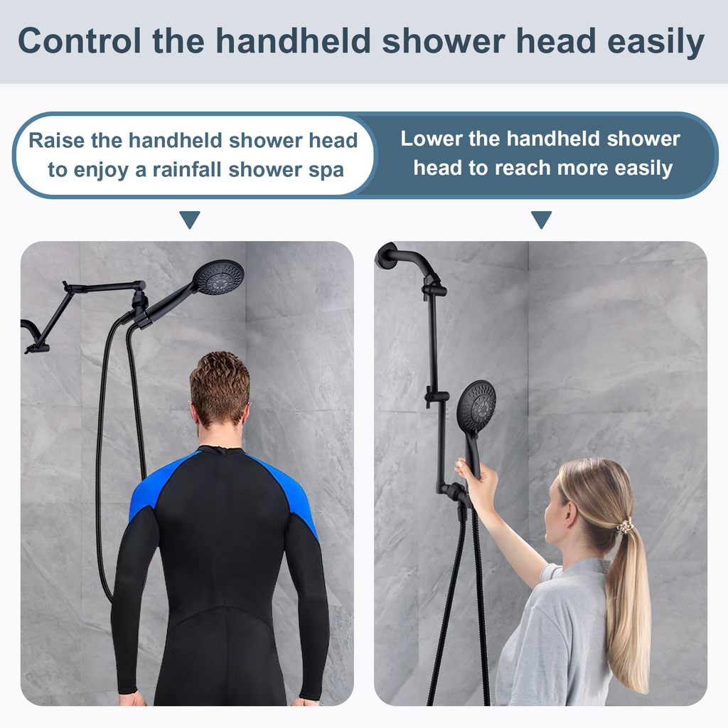14 Inch Shower Arm Extender for Rain and Handheld Shower Head, Height & Angle Adjustable
