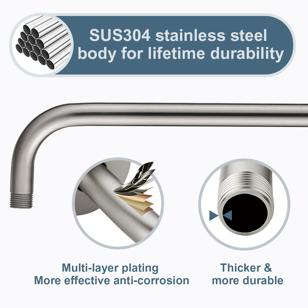 16 Inch Shower Head Extension Arm, Stainless Steel Rainfall Shower Head Pipe Arm