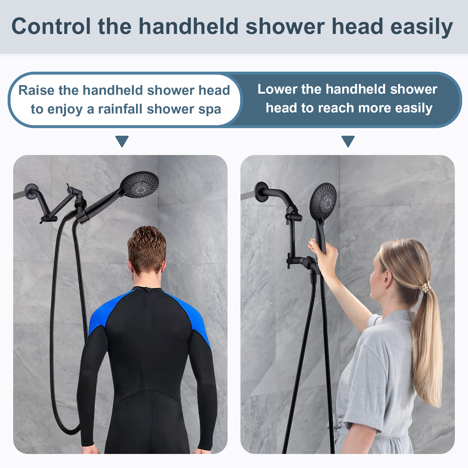 5 Inch Solid Brass Shower Arm Extender, Height & Angle Adjustable