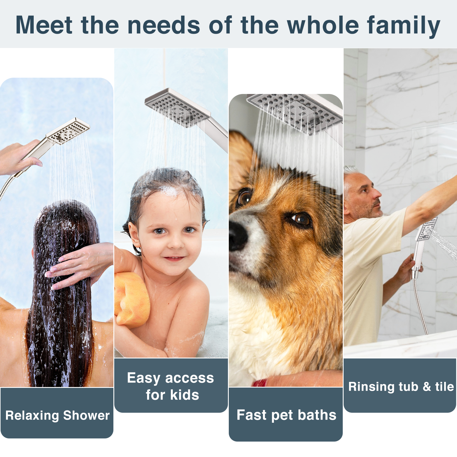 3-Spray Handheld Shower Head Set with Hose and Shower Arm Mount Bracket
