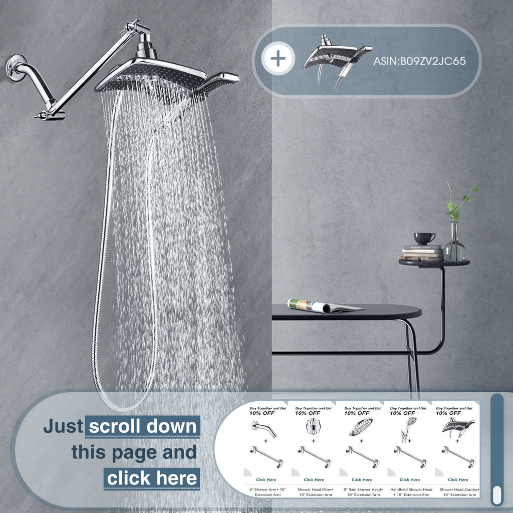 Brass Shower Head Extension Arm, Height & Angle Adjustable,10 Inch