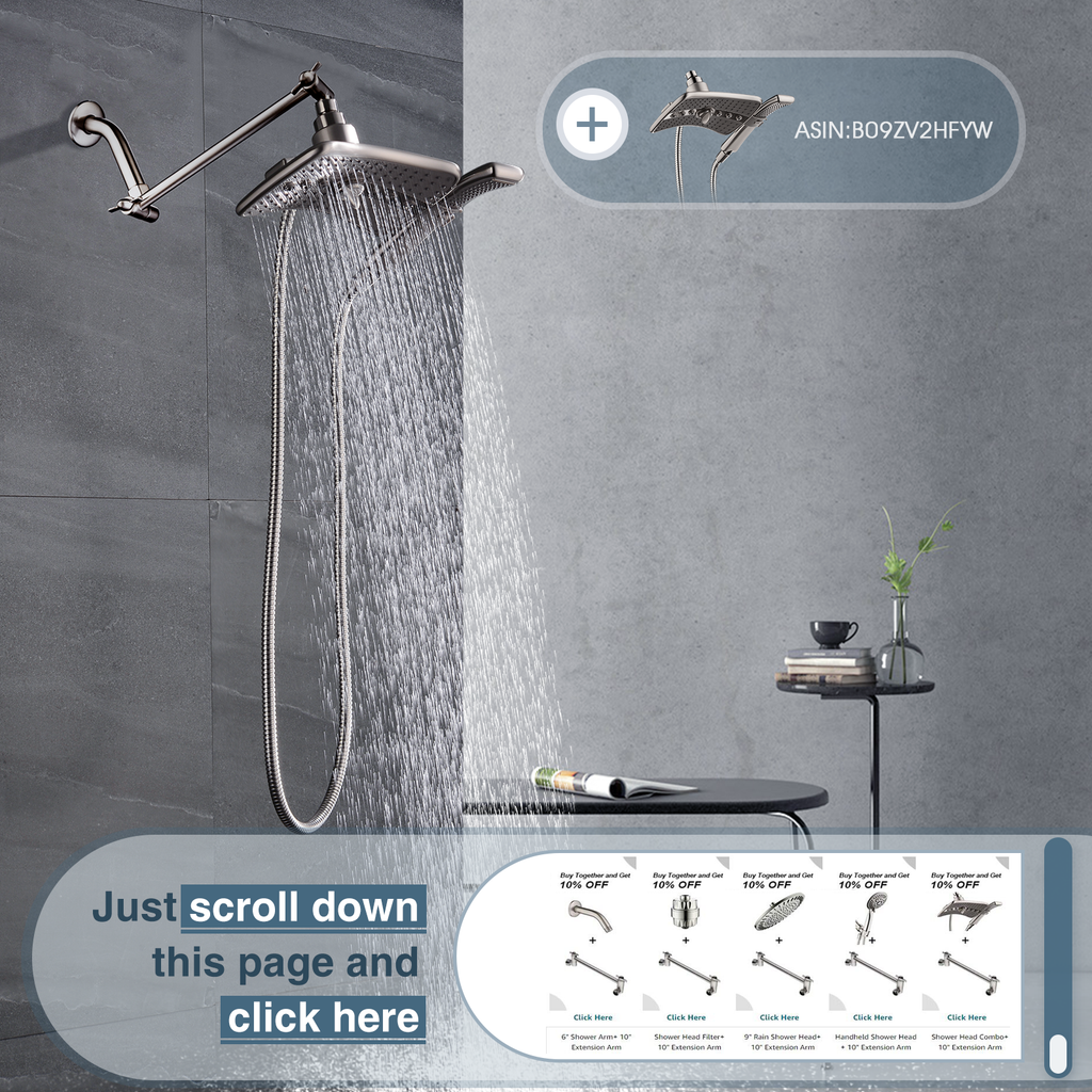 Brass Shower Head Extension Arm, Height & Angle Adjustable,10 Inch