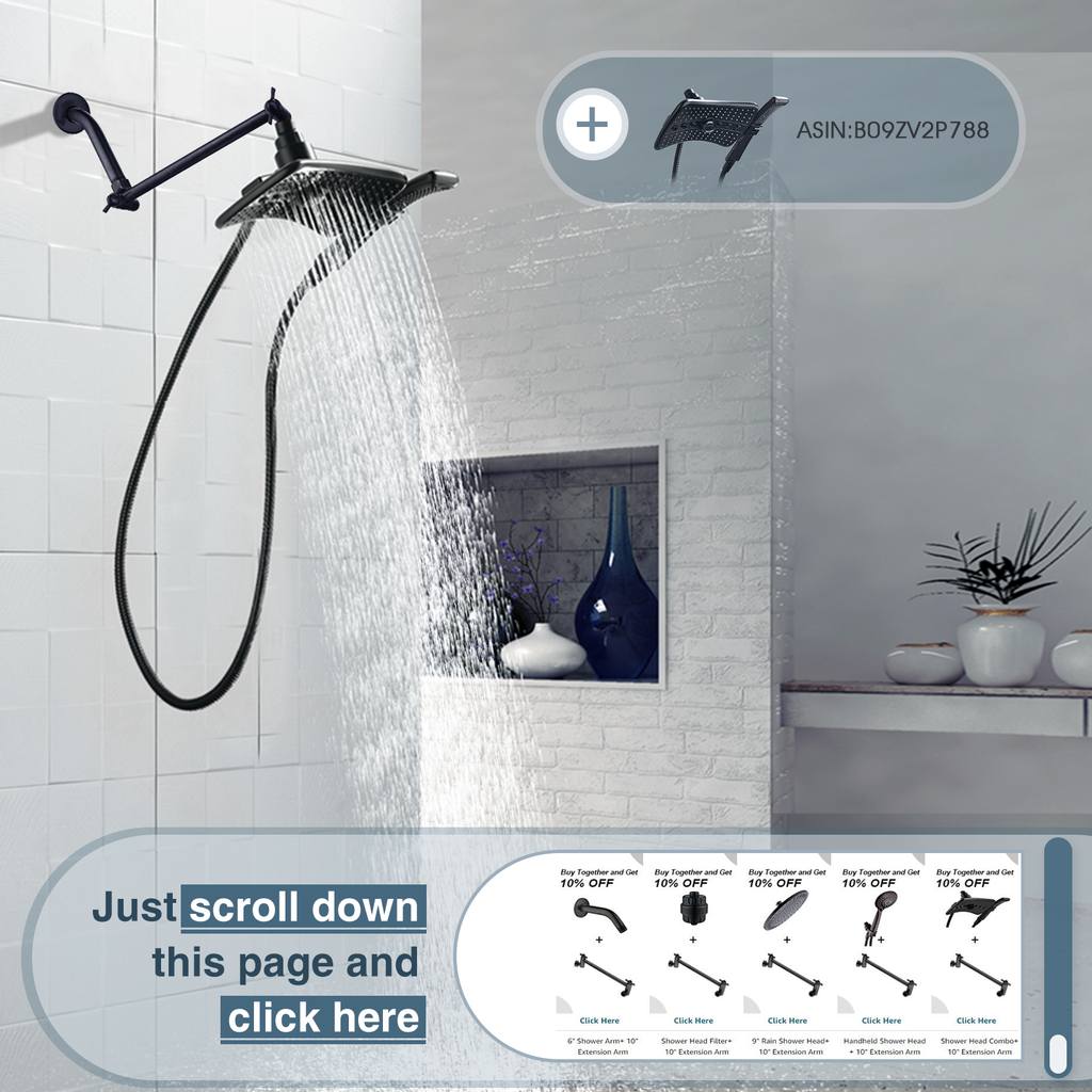 Brass Shower Head Extension Arm, Height & Angle Adjustable,10 Inch