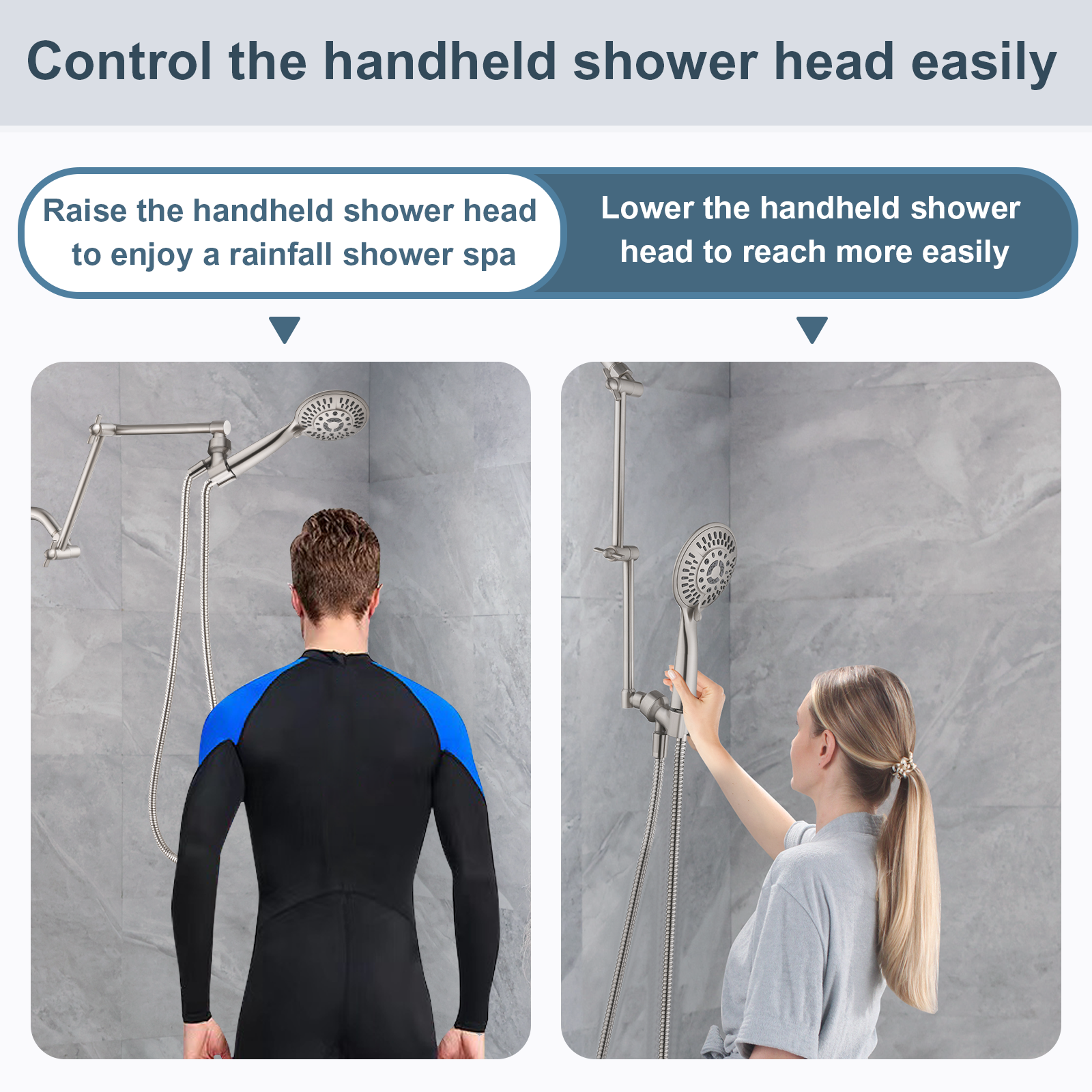 14 Inch Shower Arm Extender for Rain and Handheld Shower Head, Height & Angle Adjustable