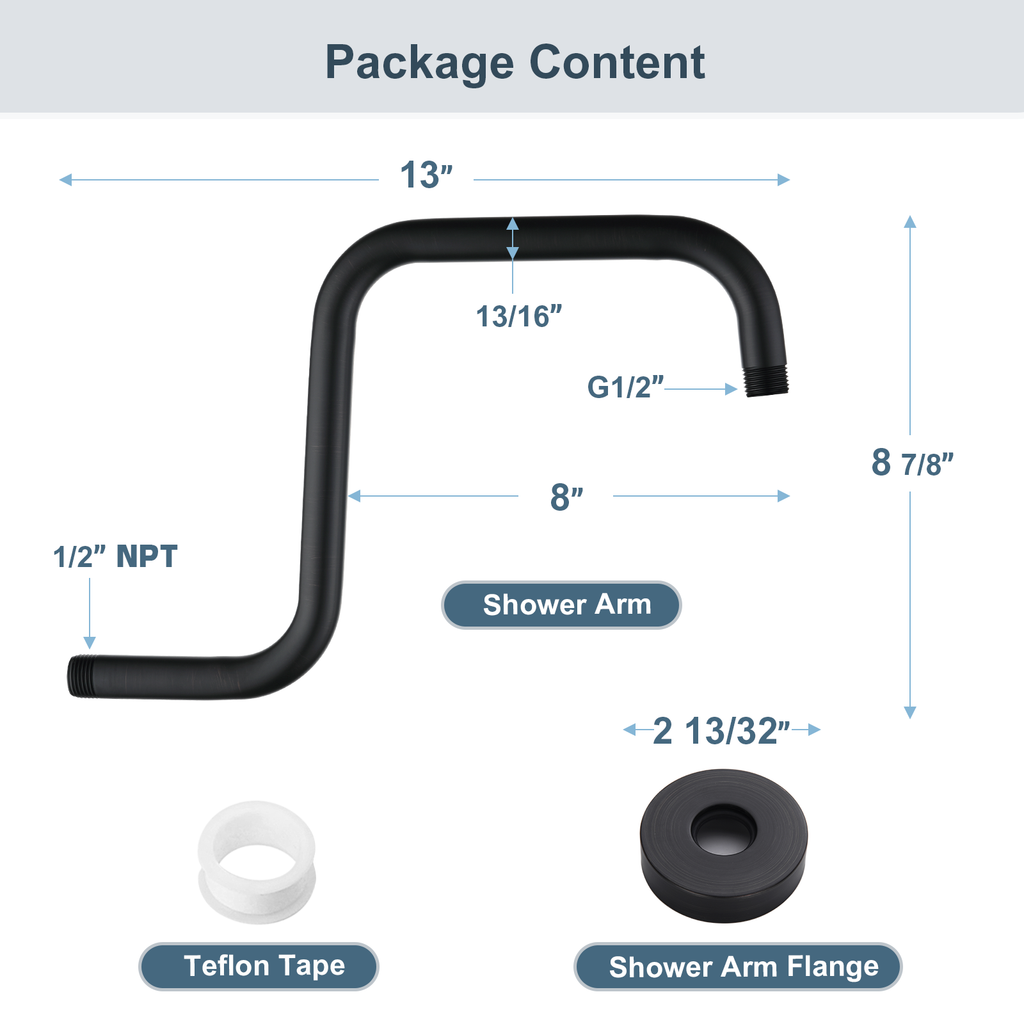 Bright Showers Shower Head Extension Arm with Flange S Shaped High Rise Extender,13 Inch