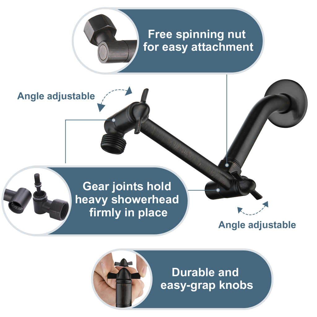 5 Inch Solid Brass Shower Arm Extender, Height & Angle Adjustable