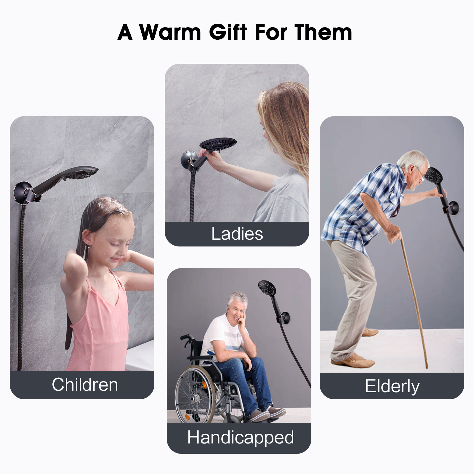 Handheld Shower Head Holder with Dual Angle Positions, Wall Suction Bracket