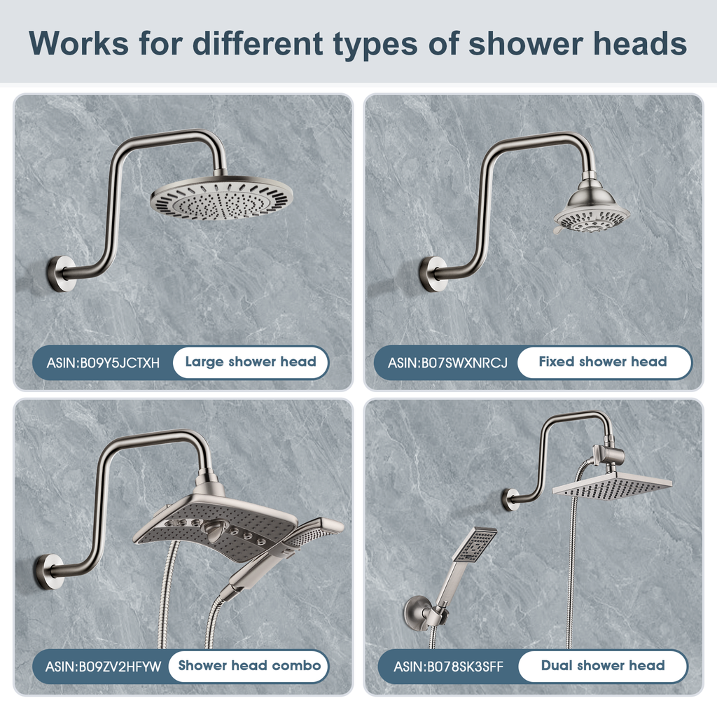 Bright Showers Shower Head Extension Arm with Flange S Shaped High Rise Extender,13 Inch