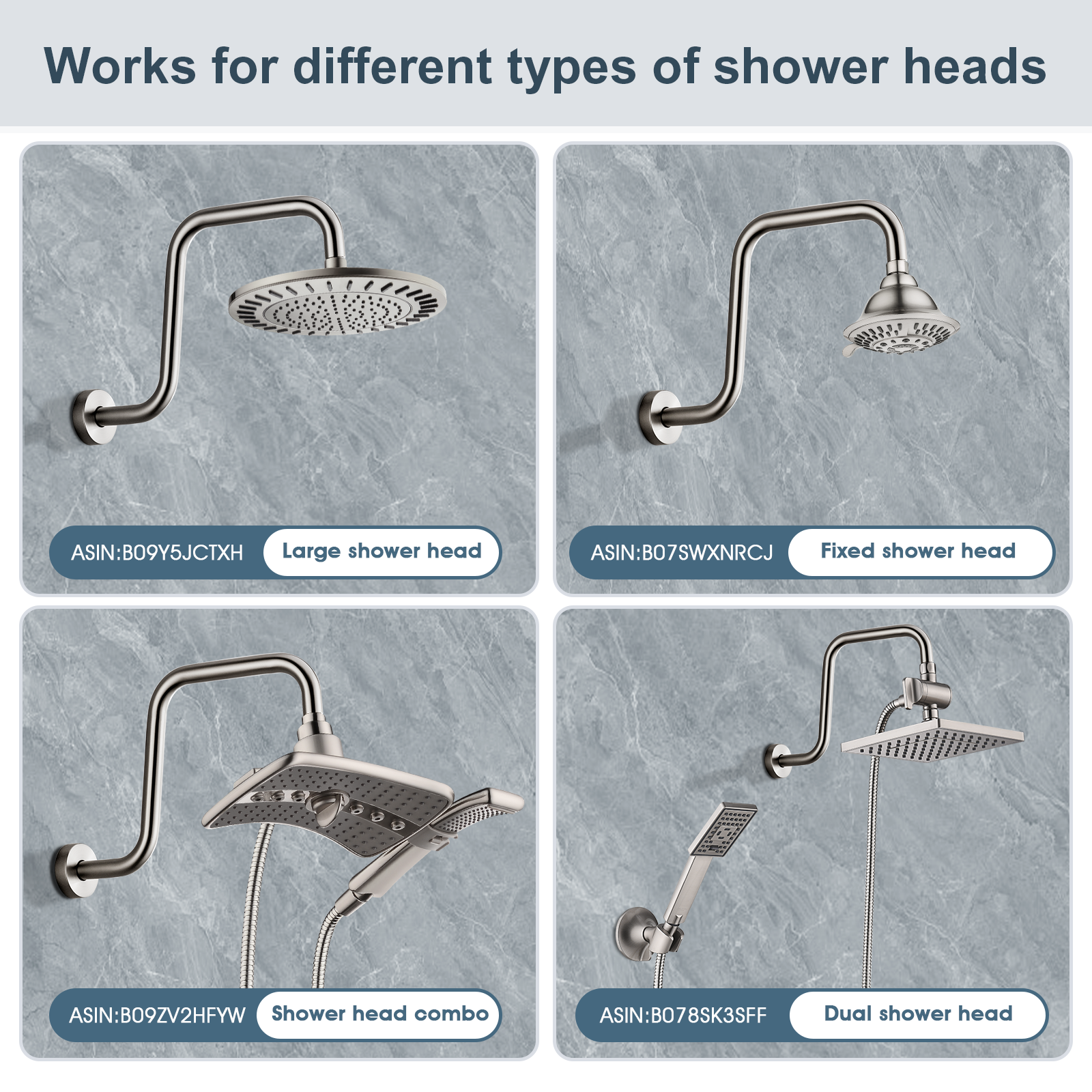 Bright Showers Shower Head Extension Arm with Flange S Shaped High Rise Extender,13 Inch