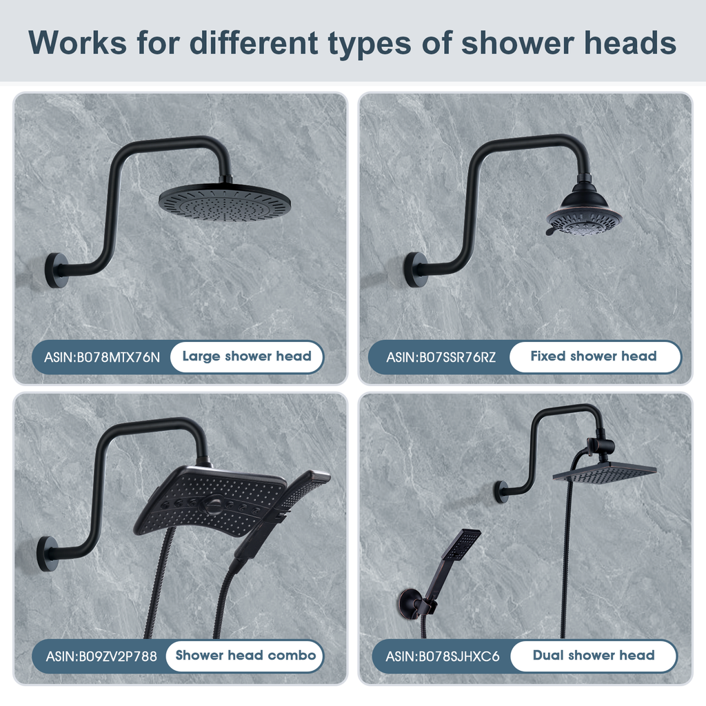 Bright Showers Shower Head Extension Arm with Flange S Shaped High Rise Extender,13 Inch