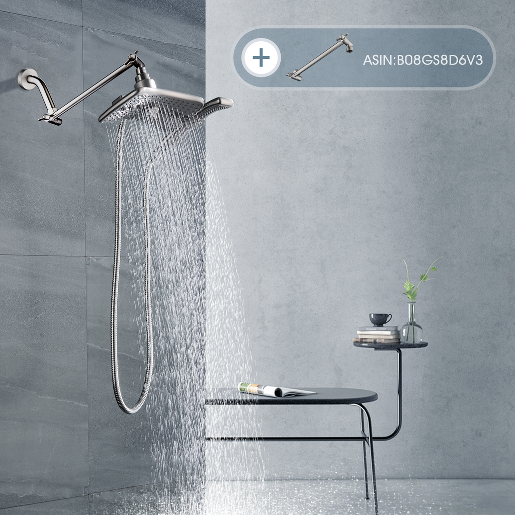 6 Inch Brass Shower Arm for Wall Mount Fixed and Handheld Shower Head, UPC:855738008794