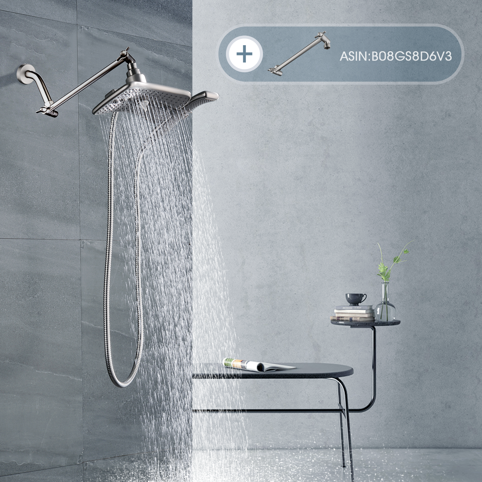 6 Inch Brass Shower Arm for Wall Mount Fixed and Handheld Shower Head, UPC:855738008794