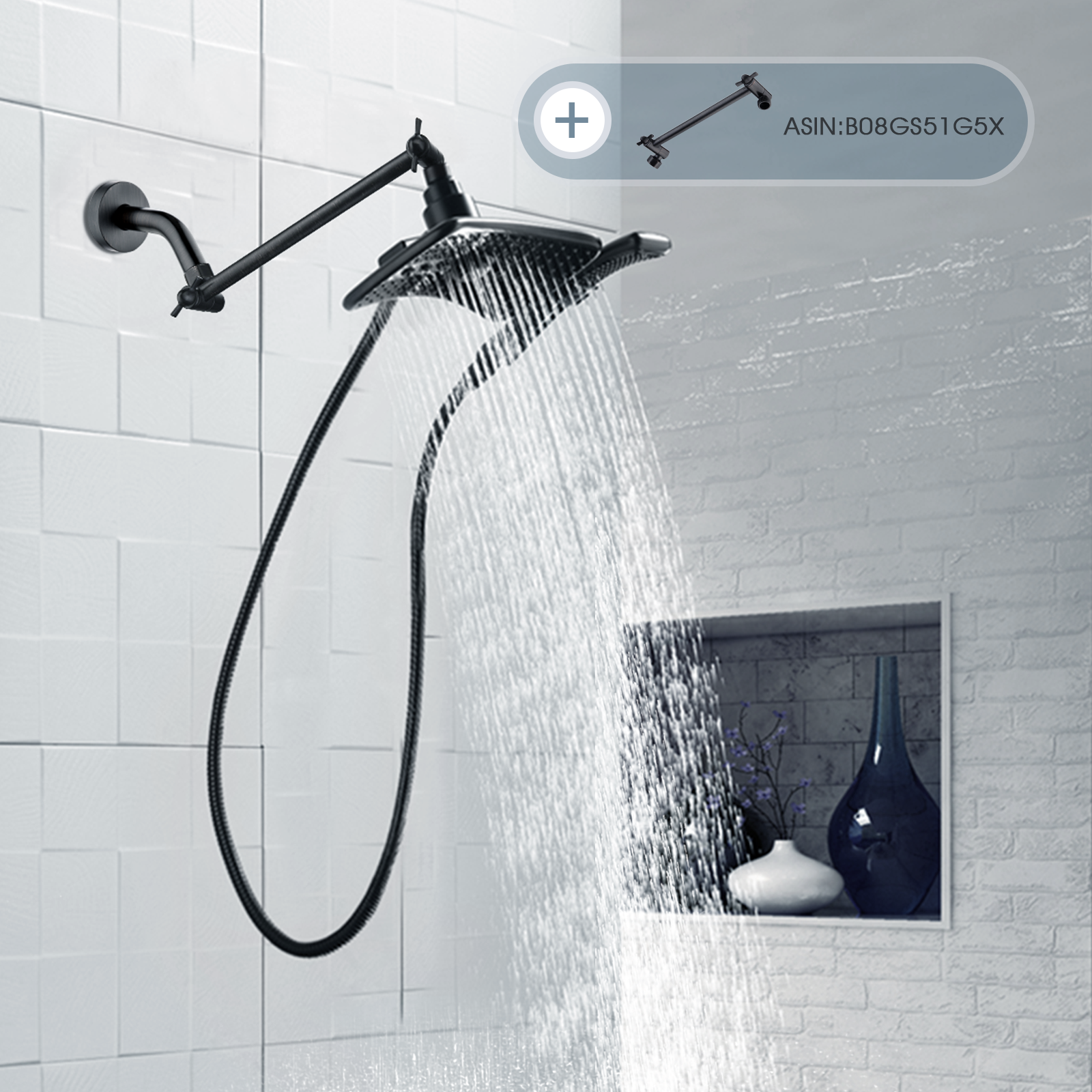 6 Inch Brass Shower Arm for Wall Mount Fixed and Handheld Shower Head, UPC:855738008794